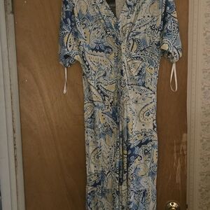 Ralph Lauren Blue and Cream Paisley Maxi Wrap Dress